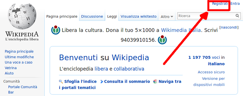 Registrazione a Wikipedia