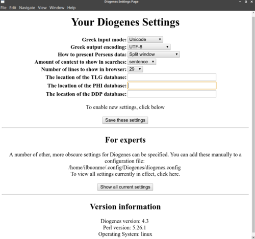 Diogenes settings page