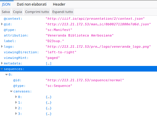 IIIF JSON manifest code