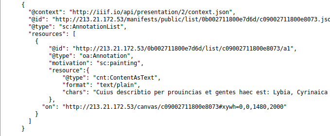 JSON annotationList code
